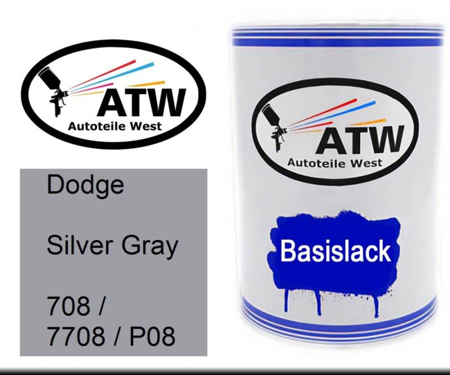 Dodge, Silver Gray, 708 / 7708 / P08: 500ml Lackdose, von ATW Autoteile West.